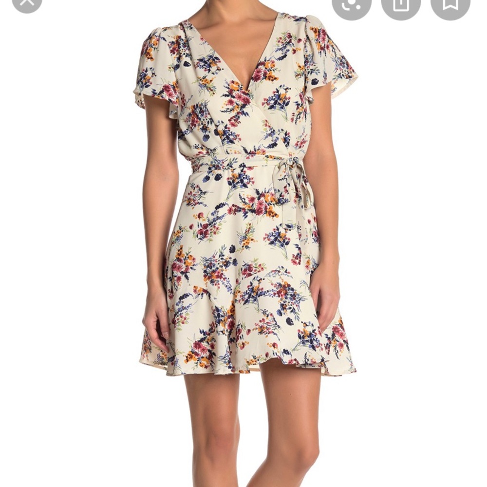 NWT ROW A FLORAL RUFFLE WAIST TIE MINI DRESS